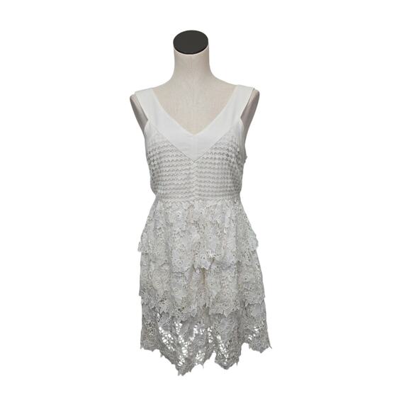 NWT JOA Crochet Lace Mini‎ Dress Tiered Sleeveless Tie Back Womens Size Large - Picture 1 of 13